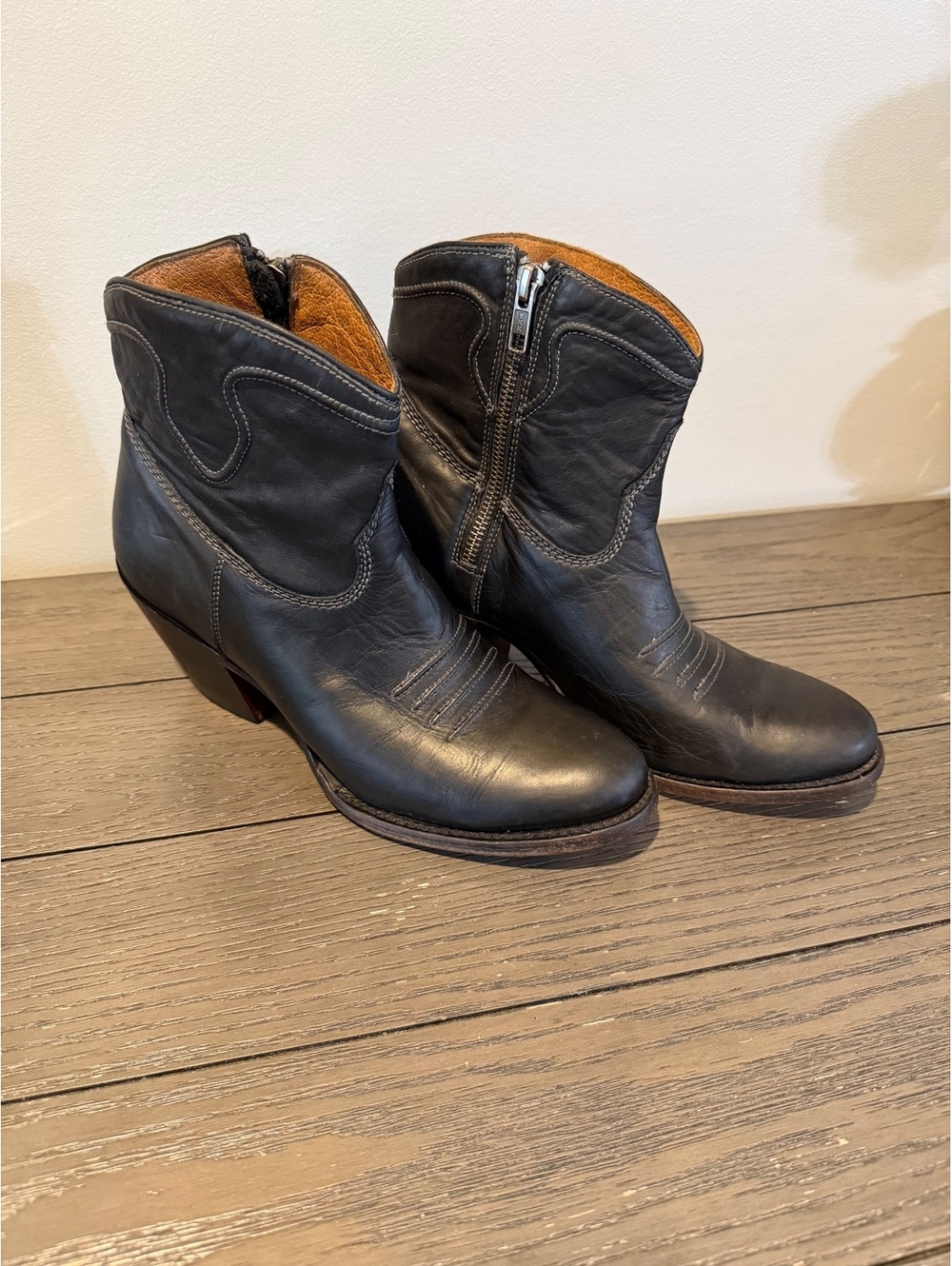 Lucchese Black Leather Ankle Boots Size 7.5
